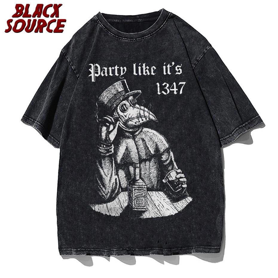Party Like It s 1347 Vintage Plague Doctor Men s Tshirt Medieval Horror Funny Tee Shirt T-Shirts Cotton Clothes S разноцветный