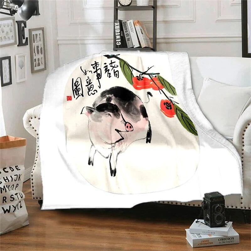 Twelve Chinese Zodiac Signs Pattern Printing Manta Sofa Bed Cover Soft  Blanket Plaid Soft Warm Flannel Throw Blankets Fans Gif