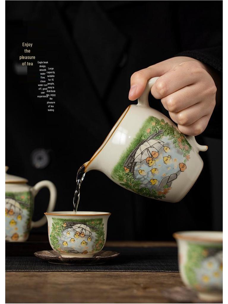 Ru Kiln Ceramic Yellow Duck Tea Dispenser - Elegant Kung Fu Tea Set Accessory