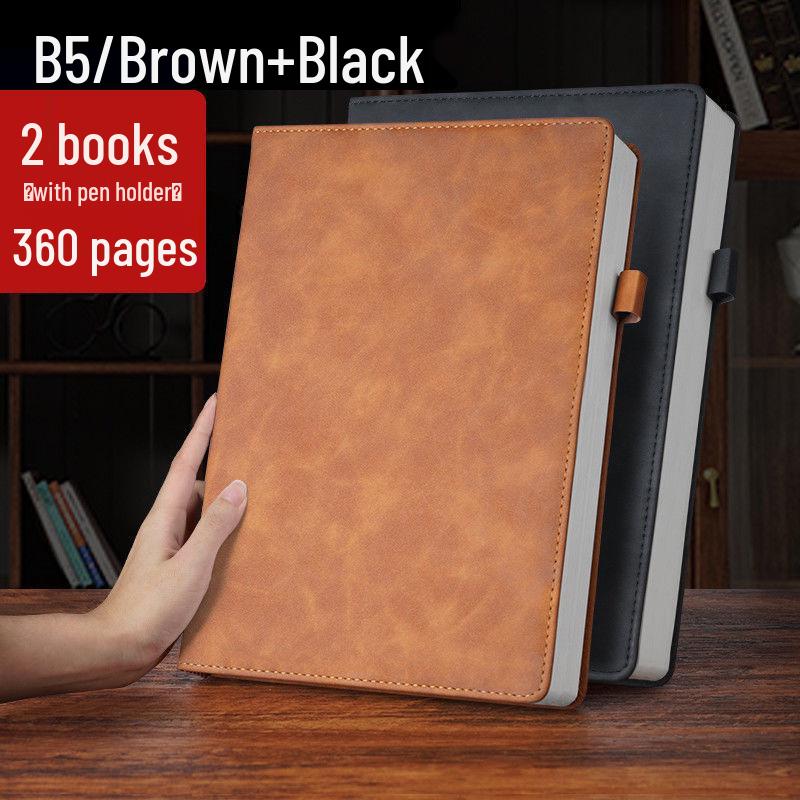 Extra Thick Soft Leather Business Meeting Notebook, Large Size