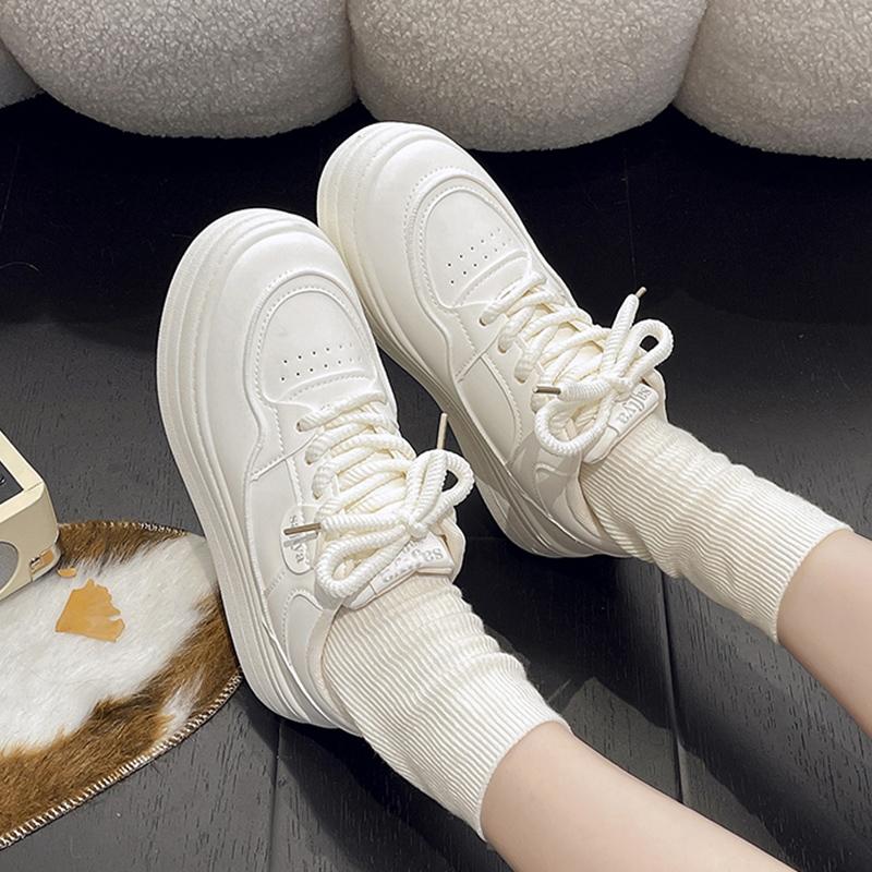 New Fashion Chunky White Sneakers Woman 2024 Autumn Thick Bottom Vulcanized Shoes Wman Pu Leather Platform Sneaker Shoes Female