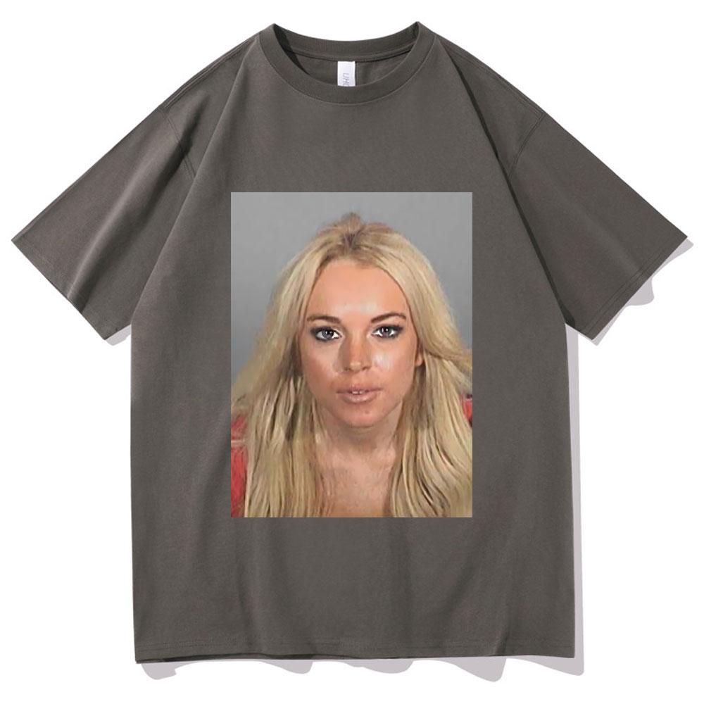 Lindsay Lohan Mugshot Print Tshirt Men Womens Fashion Trend Tshirt Summer Unisex Pure Cotton Oversized Short Sleeve T Shirts