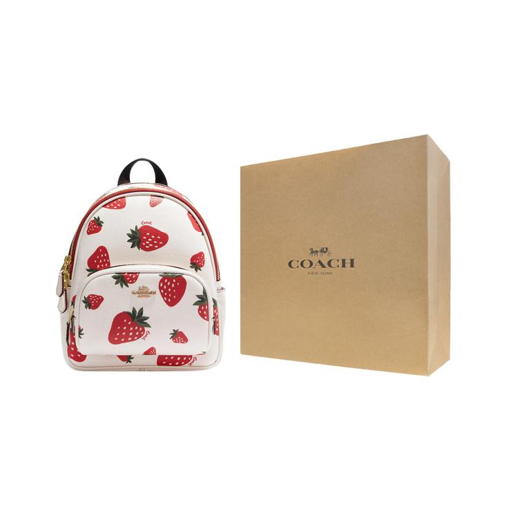New COACH Court Coated Canvas With Pebbled Leather Backpack Mini Women's White/Red CH328-IMCAH