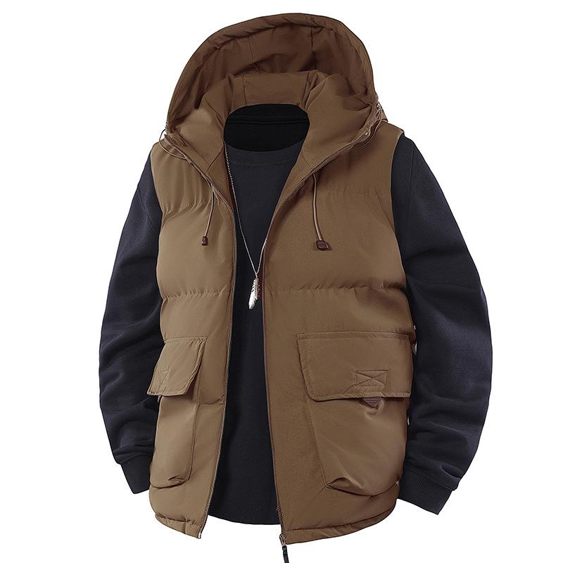 Мужское плюшевое толстое рабочее пальто с несколькими карманами, воротником-стойкой, хлопковое пальто L дубильная кора