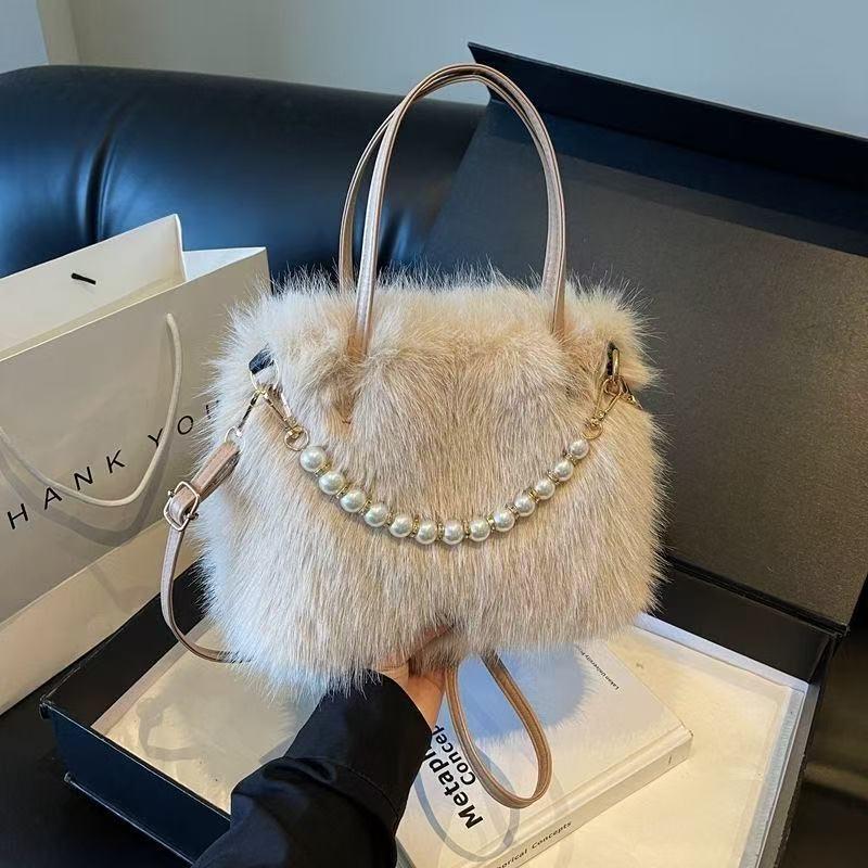 Women's Faux Fur Pearl Crossbody Tote - Autumn/Winter Collection