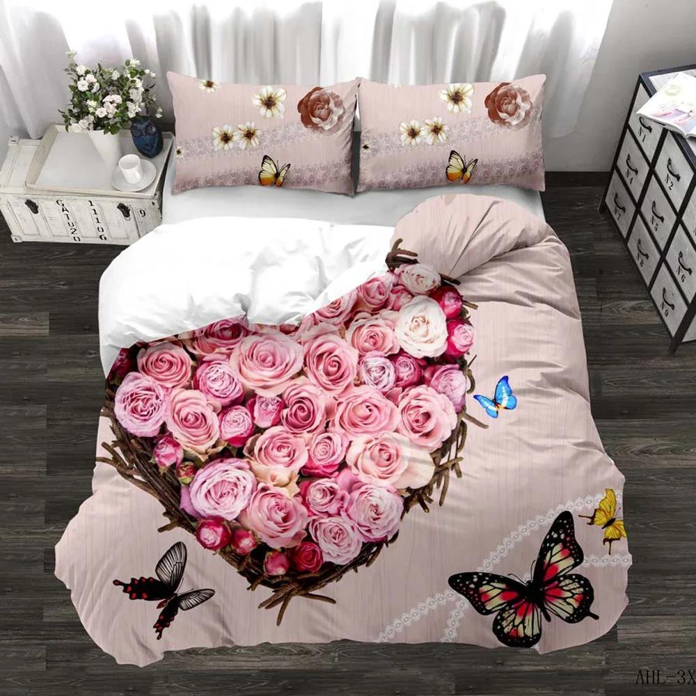 Rose Luxurious Pink Rose Pattern Bedding Set with Microfiber Material for Girls and Women