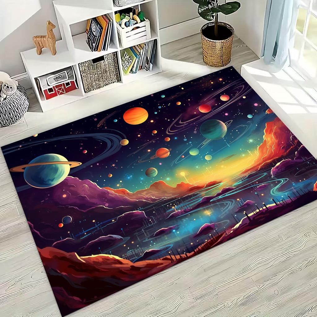 Dreamy Galaxy Universe Space Stars Black Hole Earth Rug for Bedroom Living Room Sofa Home Doormat Decor,Kid Non-slip Floor Mat