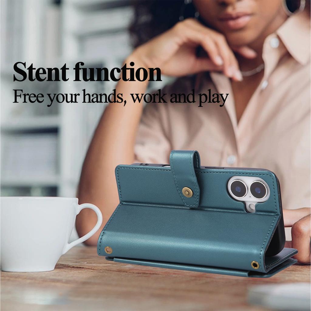 Crossbody Zipper Cards Solt Magnetic Wallet Leather Case For iPhone 17 Pro Max 16 Plus 15 14 13 Long Lanyard Bag Kickstand Cover