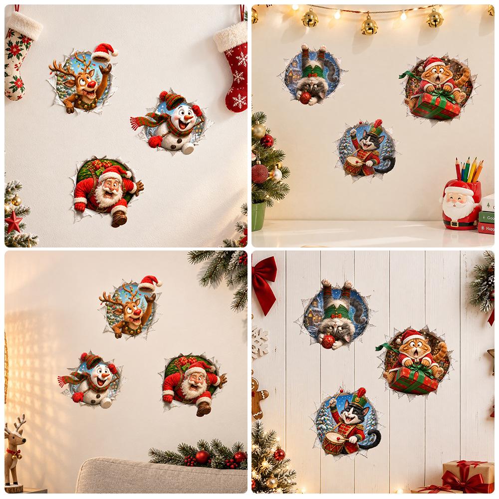 Christmas Broken Wall Combo Window Sticker Self Adhesive 3D Funny Shop Showcase Glass Decal Festive Decor