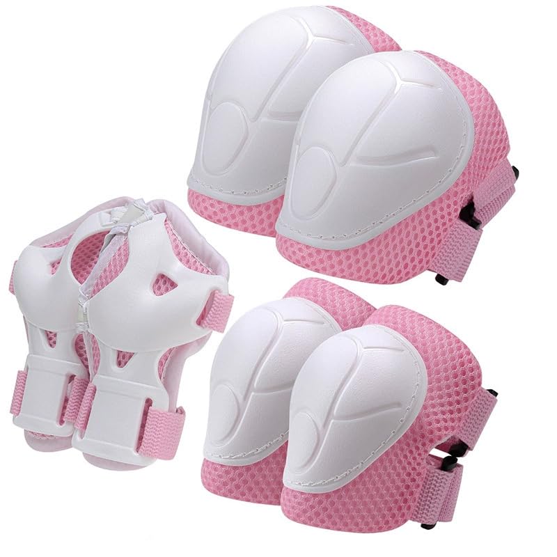 

Детская защитная экипировка для юниоров Детские наколенники, налокотники и защита запястий для скейтбординга и Размер Розовый и черный [lulubelle] Набор из 6 предметов, Велоспорт, S, розовый