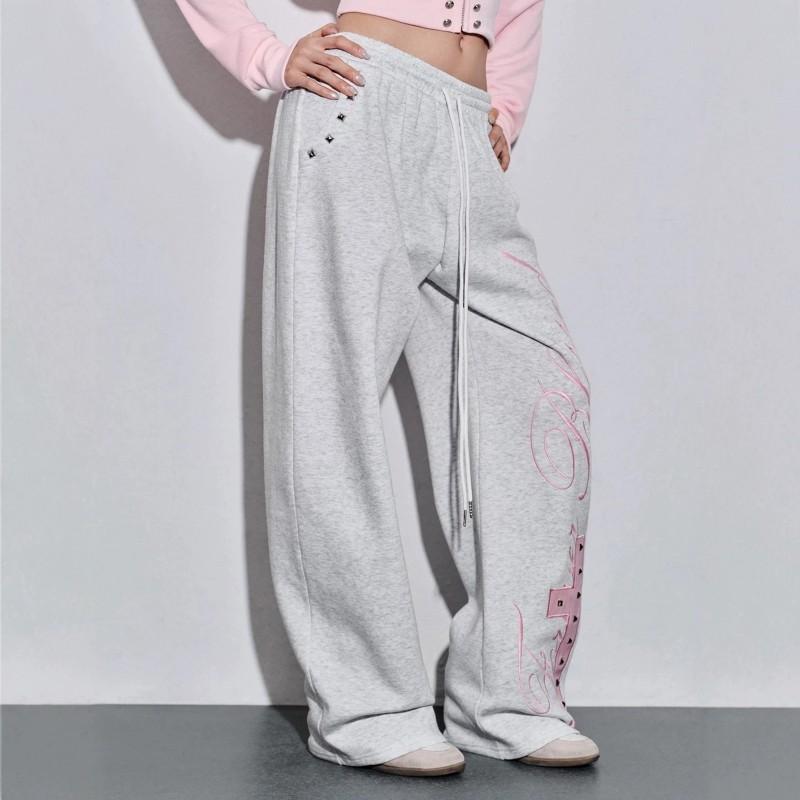 Y2K Cross Rivet Embroidered Sweatpants Women Loose Straight Leg Casual Track Pants
