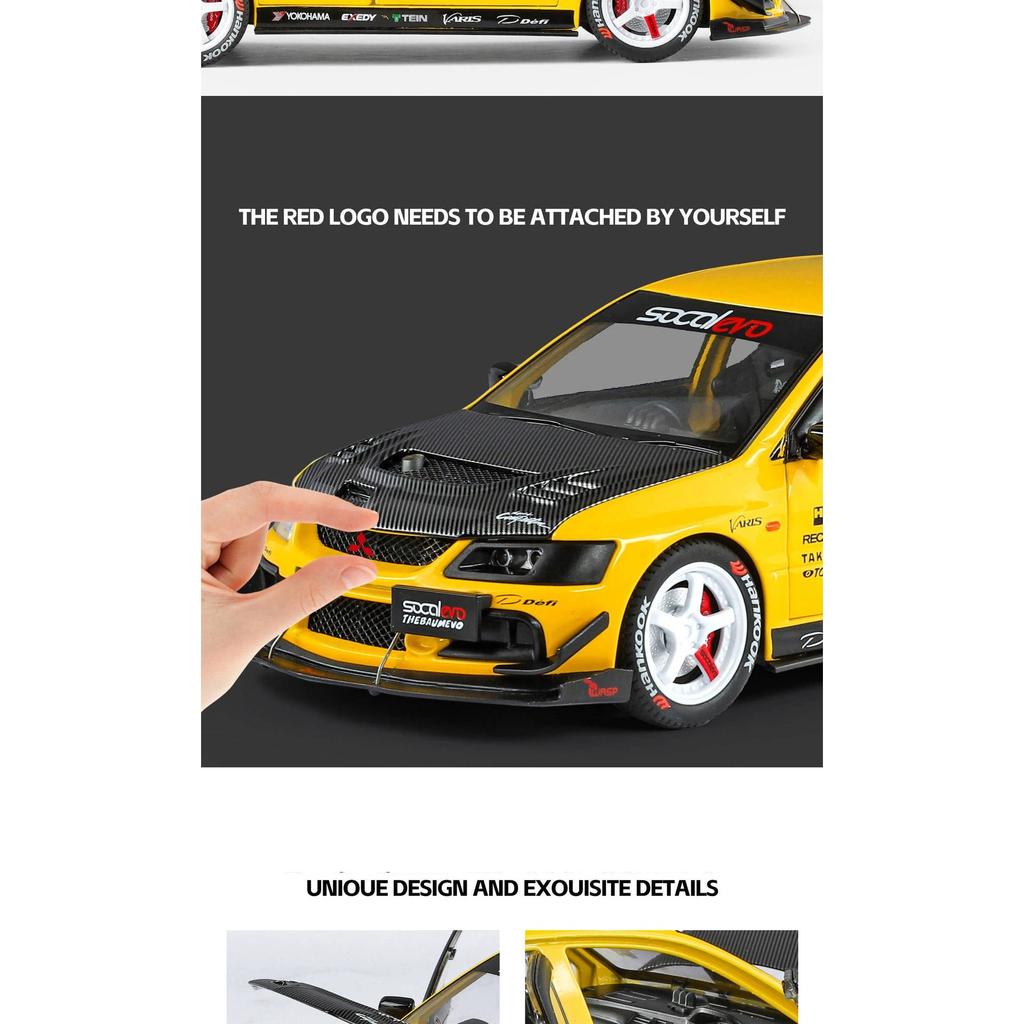 1/24 Mitsubishi Lancer Evolution IX EVO Modified Car Alloy Car Model Sound and Light Children's Toy Collectibles Birthday Gift