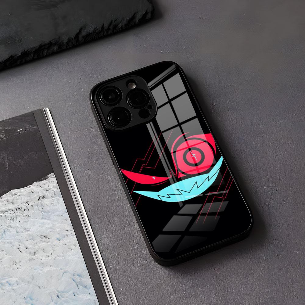 H-Hazbins-Hotels Handyhülle für iPhone 17 Air, 16 E Pro Max, 15, 14, 13 Mini, 12 Pro, 11 Max Plus – Schwarze Glasabdeckung