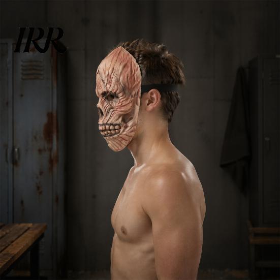 Detailed Cracked Skull Scary Halloween Masque, Horror Full Face Latex Masque Realistic Skeleton Headgear for Costume, Cosplay Party, Haunted