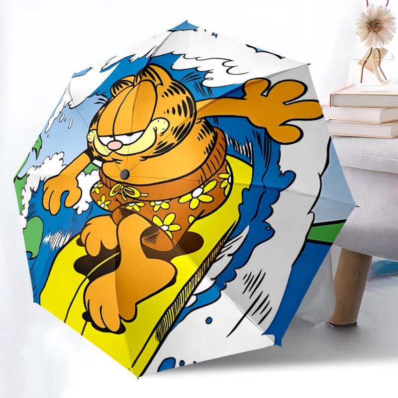 1pc Garfield Automatic Folding Umbrella - Compact 8-Rib Design, Durable Plastic & Iron, Perfect Gift for Friends & Family,  yy250923025