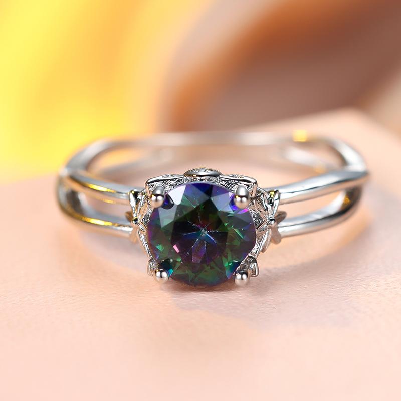 

Серебряное круглое кольцо с четырьмя когтями для женщин с цветным цирконием, романтическое свадебное украшение для вечеринки 10 разноцветный