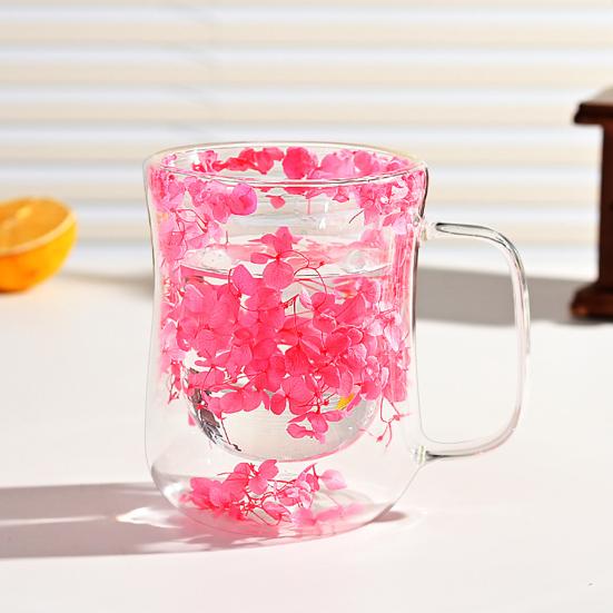 Tazas de vidrio de doble pared de 220/300 ml con asa aislada, tazas de café de vidrio transparente, resistentes al calor, diseño floral, taza para beber para té