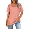 Women's Fashion Casual Square Neck Short Sleeve Solid Color Tops Blouse
