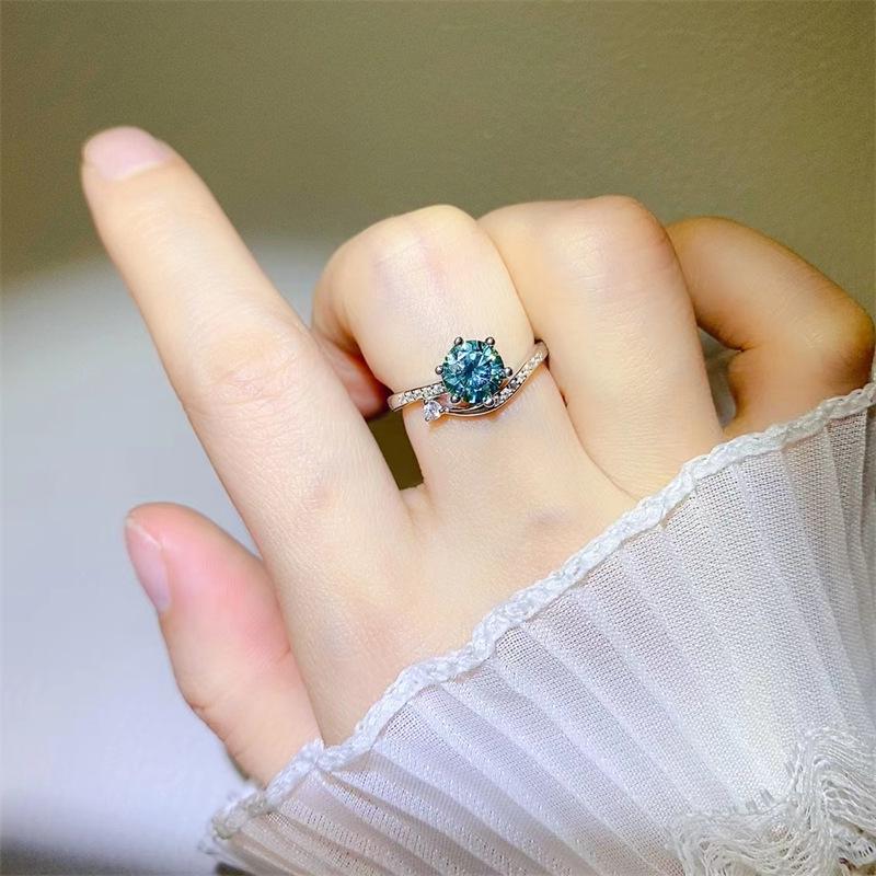 Elegant Women's Green Moissanite Ring: Multiple Styles, Simple, Full Diamond Design.