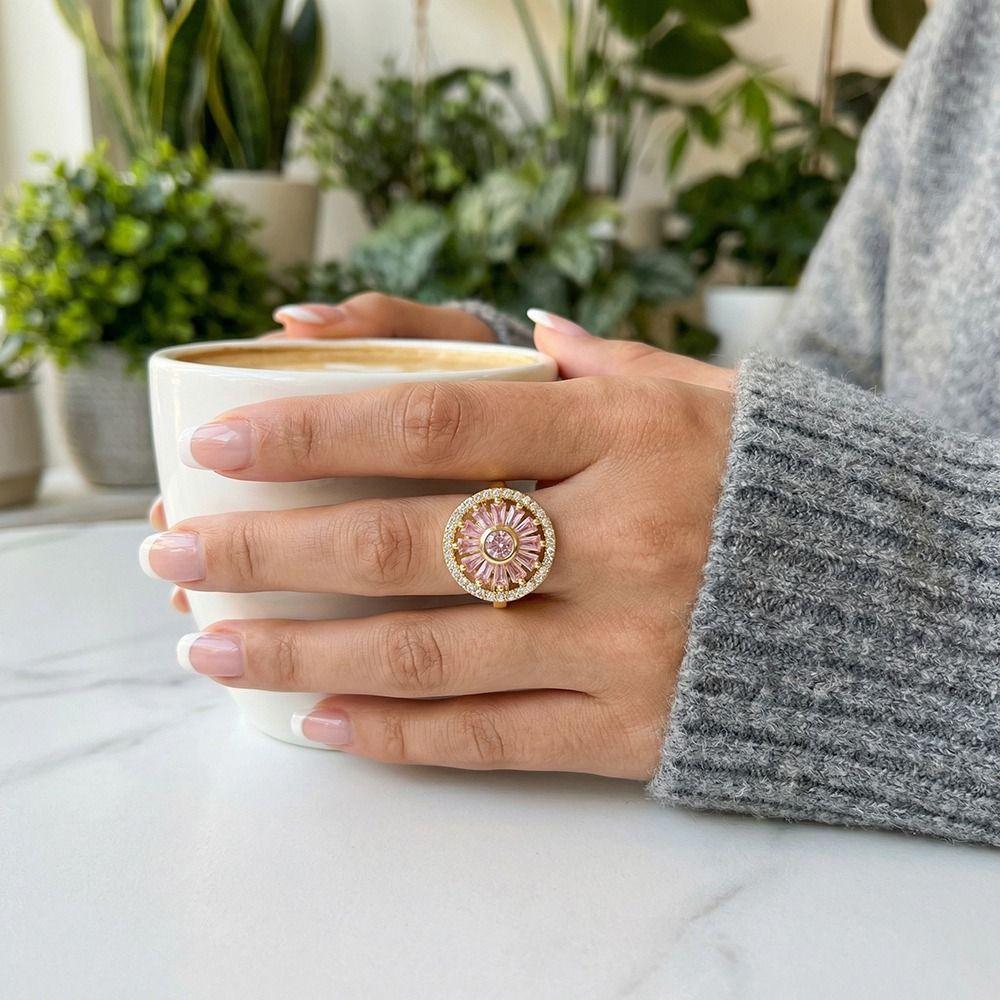 Rotating Design Rotating Ring Female Ring Anxiety Knuckle Jewelry Zircon Ring  Anti Anxiety