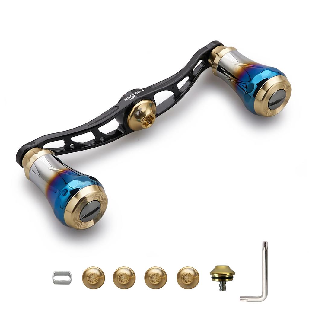 HEIGHTEN Baitcasting Reel Handle for Abu Aviation Aluminum Aurora Series Black V2.0 90mm/105mm/115mm Shimano, Daiwa, Garcia, (V2.0-90mm - & Gold)