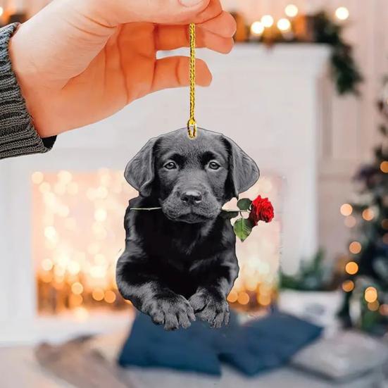 Cute Cat Dog Rose Pendants 2D Acrylic Keychain Novel Pet Themed Charm for Car Mirror Bag Home Festive Decoration