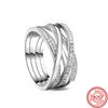 New Original 925 Sterling Silver Ring Love Heart Wishbone Moon Sun Rings Crystal Rose Gold for Women Wedding Gift Luxury Jewelry