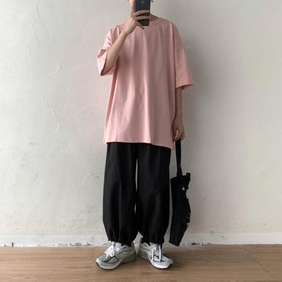 Top Casual Unisex de Vară Culoare Solidă Gât Rotund Mânecă Scurtă Mărimi Mari Cămașă de Bază