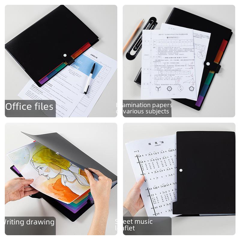 Multi-layer A4 Classification Folder with 7 Color Tabs for Student Test Papers