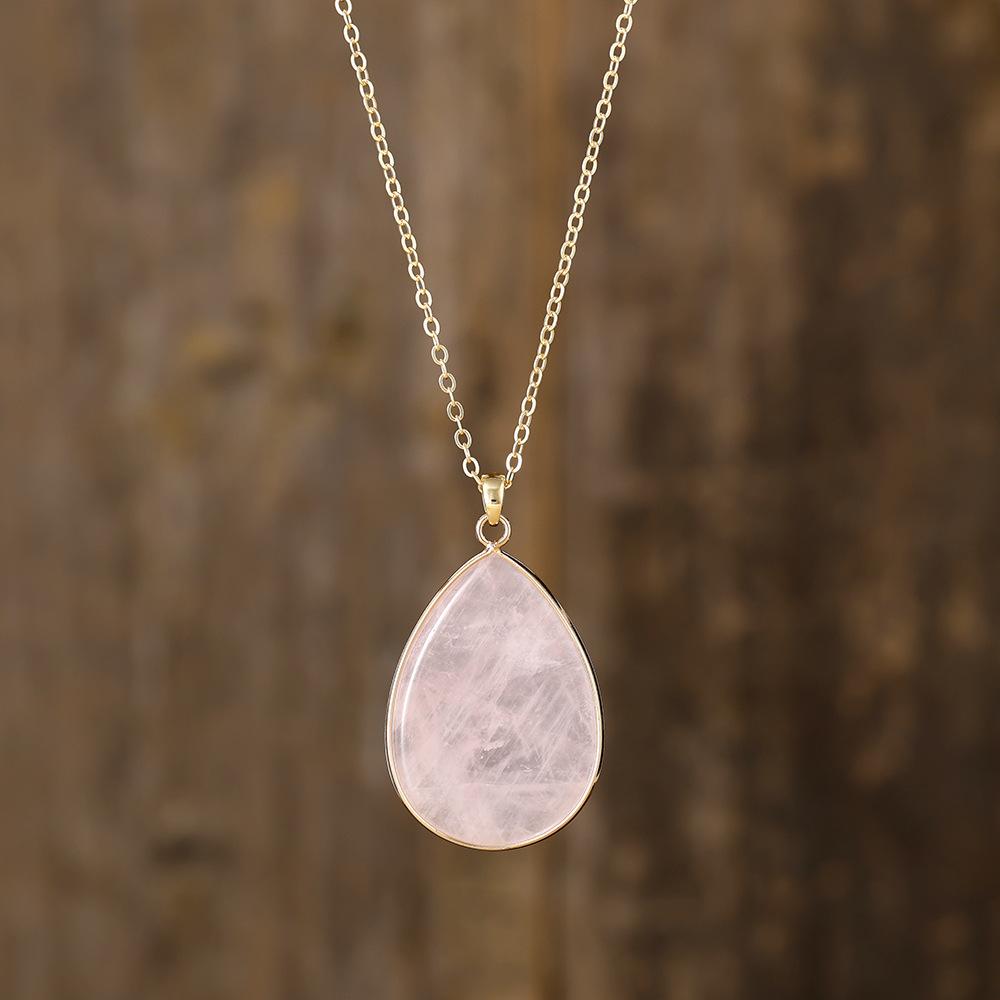 Hot-selling simple natural stone water drop pendant copper-plated real gold necklace couple daily jewelry gifts