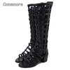 Feiern Sie Frauen Sommer Schuh Blockabsatz Kniehohe Stiefel Offene Zehe Reißverschluss hinten Frau Schwarze Schuhe Absätze Sandale 2025 Gladiatorensandalen