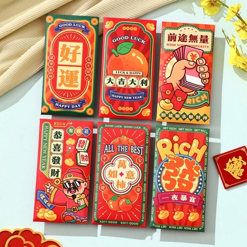 6Pcs Paper 2026 Horse Year Red Envelope Cartoon Lucky Money Bag Horse Year Money Envelope  New Year