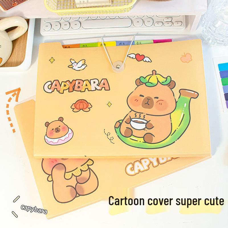 Capybara Accordion A4 Student File Bag - Large Capacity, Multi-Layer Document Organizer