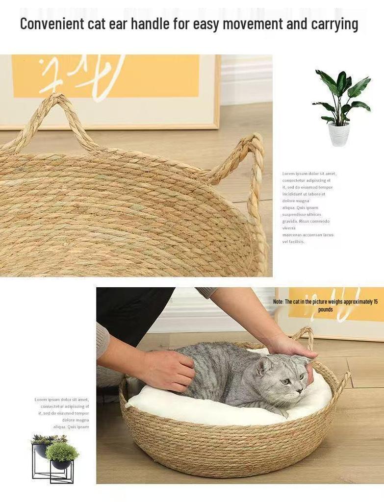 Rattan Woven Cat Nest: Handmade Cool Summer Bed, Universal for All Seasons