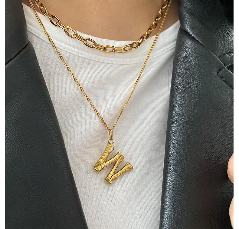 Trendy European & American Bamboo Joint Gold Necklace with 26 English Letters