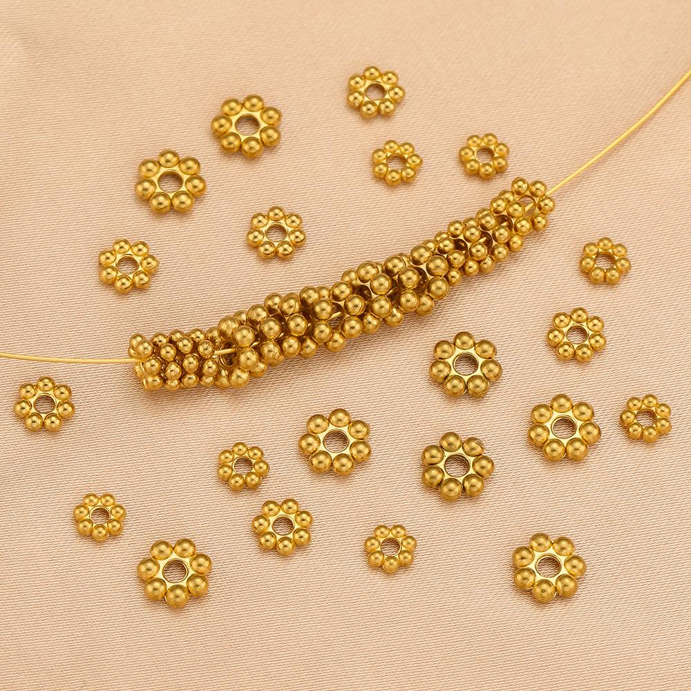 50pcs Stainless Steel Gold color Daisy Spacer Beads Mini Snowflake Spacer Charms DIY Bracelet Necklace Jewelry Making Supplies