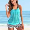 Maiô feminino tankini 2 peças maiô rosa estampado vazado férias trajes de banho
