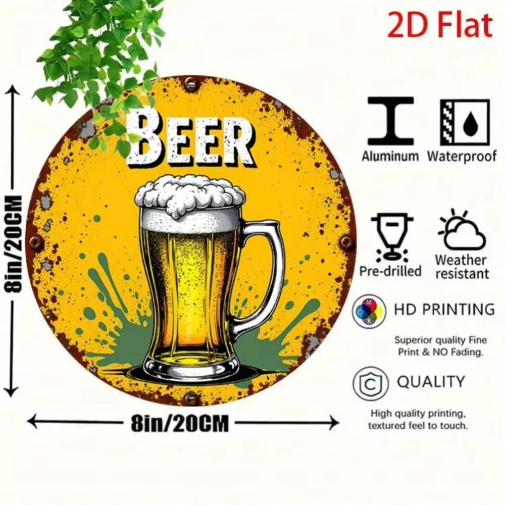 Retro Beer Metal Sign Wall Art Round Aluminum Foam Mug