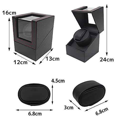 WNJAPAN Watch Winder, Single Automatic Watch Winder, Quiet Operation, Popular Gift, Interior Decor, Carbon Fiber, Black, PU Leather, WM-01CB