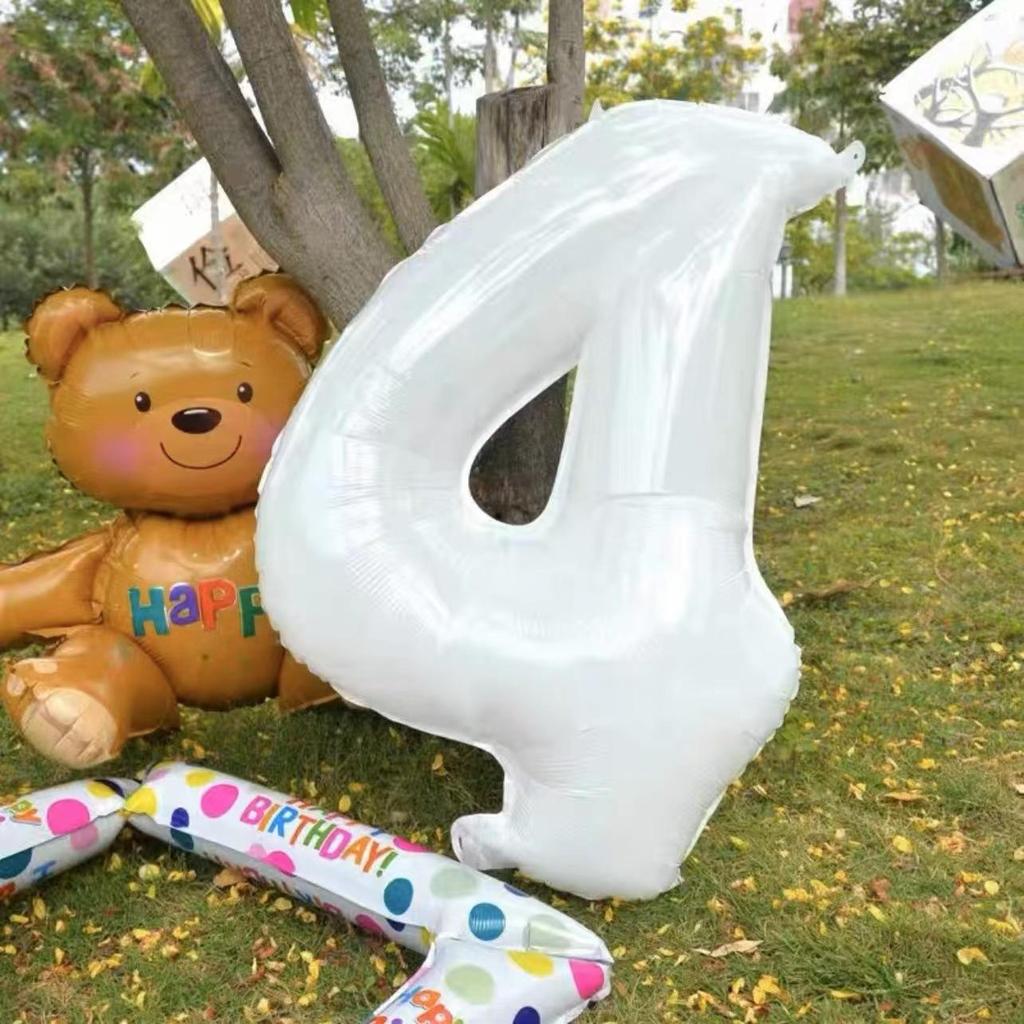 32-Inch Large White Number Aluminum Foil Balloons for Children's Birthday and Party Decorations