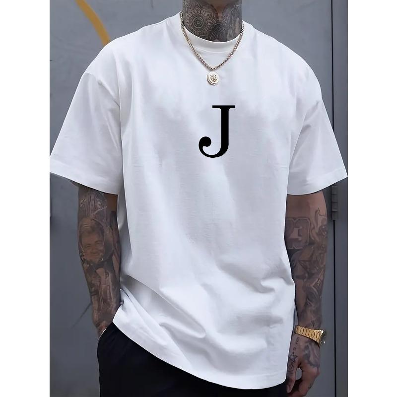 

Модная и удобная мужская футболка с уникальным принтом буквы J - дышащая повседневная футболка с круглым вырезом для весны и лета S белый