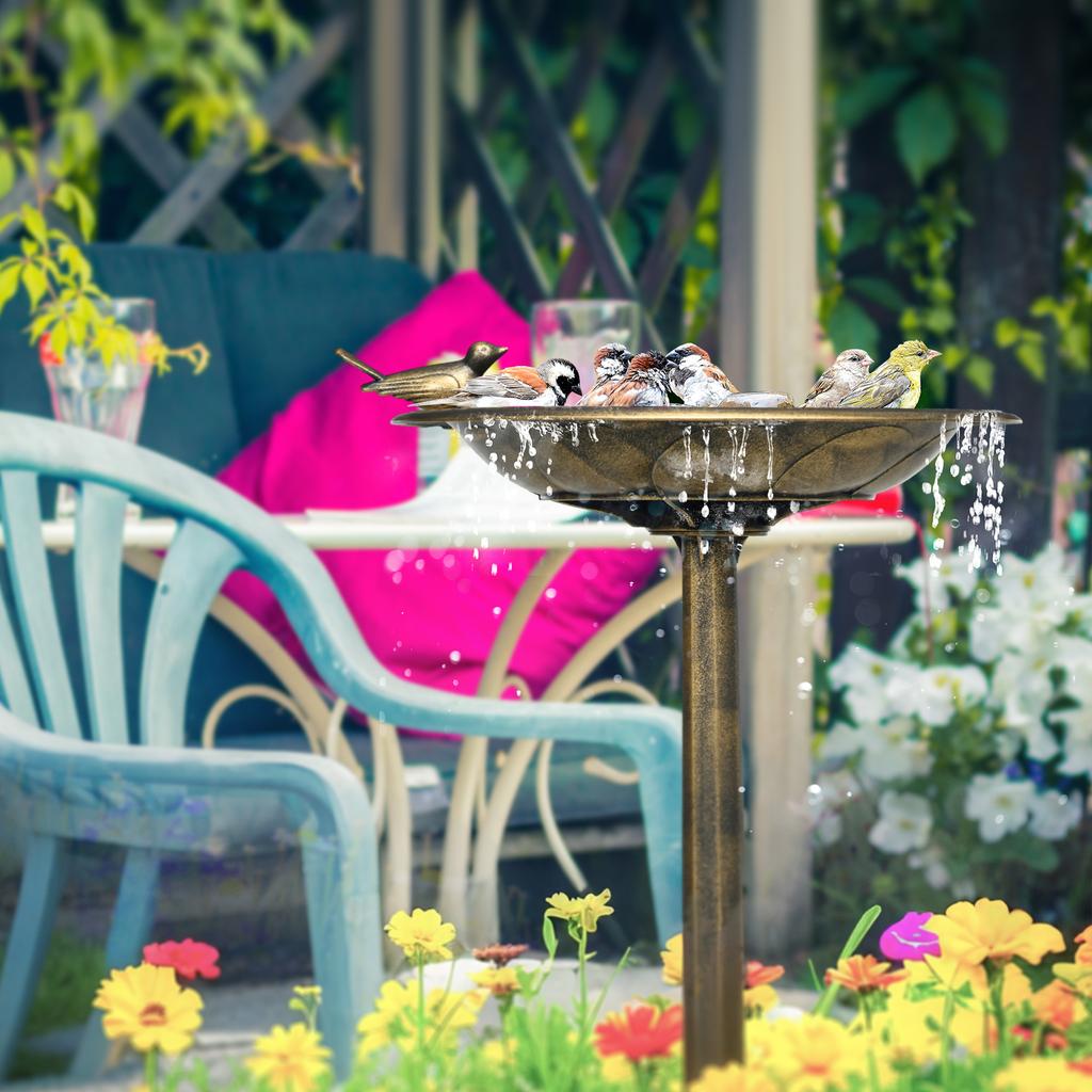 72cm Tall Antique Bird Bath for Garden, Vintage Style Birdbath with Bird Decoration and Flower Planter Base, Bird Bath Bowl for Outdoor, Bronze Tone