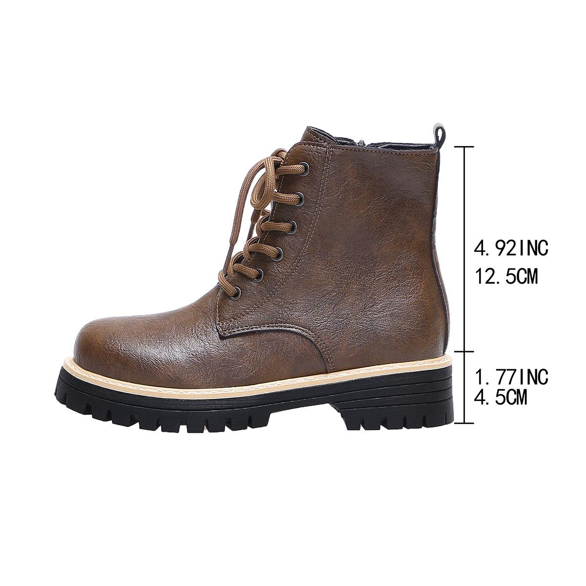 

Осень и зима новая европейская и американская обувь Мартин больших размеров женская с круглым носком бархатные ботинки с коротким голенищем на молнии сбоку кожаные ботинки 43 коричневый