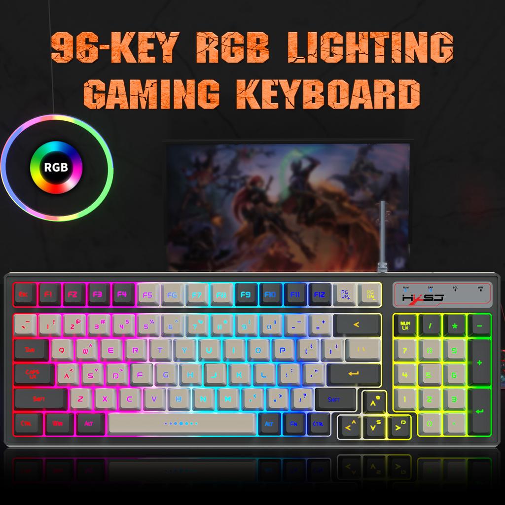HXSJ V600B For Gaming 96 Keys Wired Keyboard RGB Backlit Mechanical Feel Membrane Keyboard