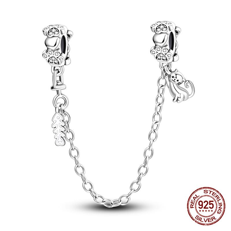 Original 100% 925 Silver Star Moon Safety Chain Fit 925 Original Bracelet & 3mm Bracelet DIY Jewelry Making Women Gift