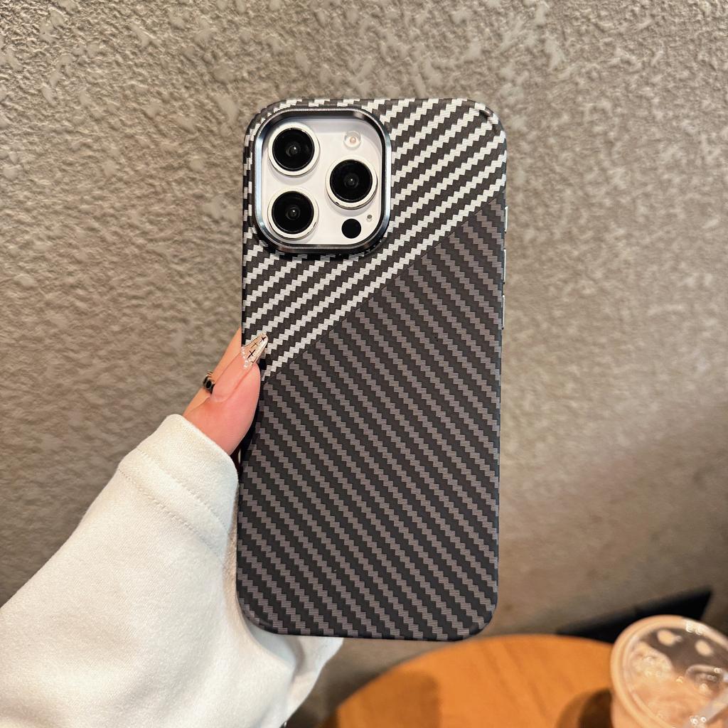 Carbon Fiber Kevlar Pattern PC For Magsafe Magnetic Case For iPhone 17 Air 16 15 14 Plus 13 12 Pro Max Shockproof Cover