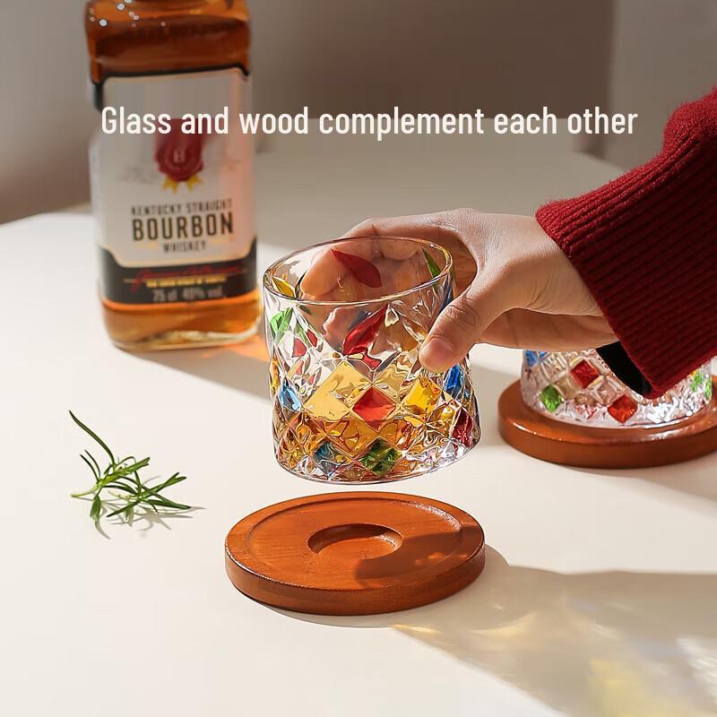 Striped Rotating Whiskey Tumbler Glass