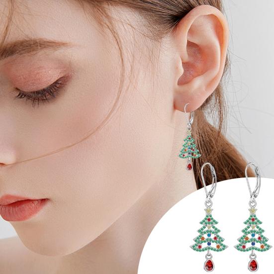 Christmas Tree Dangle Earrings Shiny Zircon Tree Jewelry Zinc Alloy Xmas Tree Earrings with Star for Christmas Parties Outfit Gifts