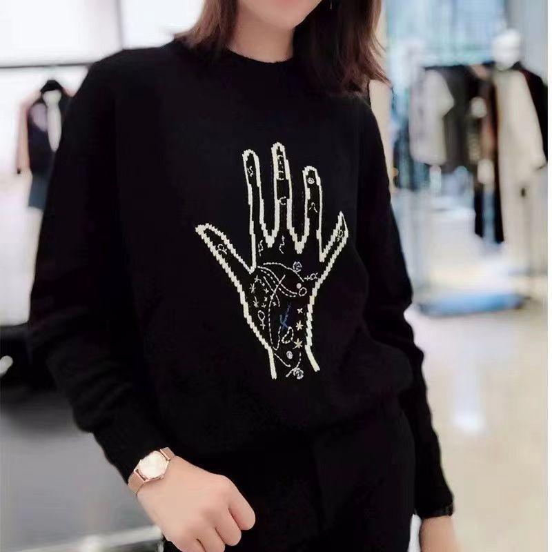 

House Fall and Winter New Arrival Domestic Counter Good Goods Easiest for Match Slim Looking Embroidered Loose plus Size Women s Sweater Knitwear Black 4: Bust size 114