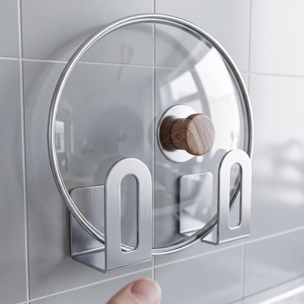 2 Pack Wall Mounted Pot Lid Rack, No Drilling Multifunctional Kitchen Storage for, Cutting Boards and Draining